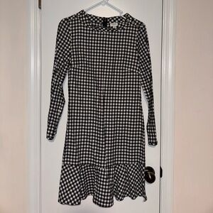 J. Crew Black and White Gingham Long Sleeve Dress